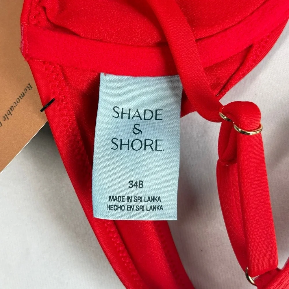 Shade & Shore Women's Bikini Top 34B Red Underwire Balconette Padded Inserts